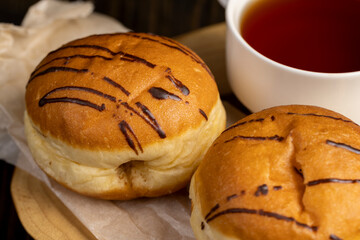 sweet dessert for tea with soft chocolate filling