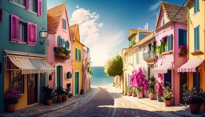 Fototapeta premium The charming and charming narrow streets of the seaside town at noon