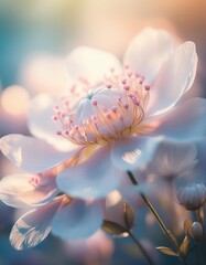 Beautiful and delicate pattern on a flower on a pastel background using a macro lens. Beautiful delicate light flower close-up