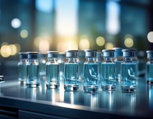 Clinical and organized appearance of vaccines and ampoules with a main macrolens
