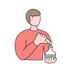 Boy holds test tubes in his hands flat illustration