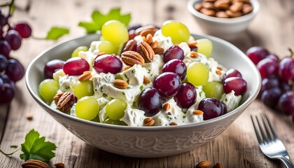 Healthy Organic Creamy Grape Salad with Cream Cheese and Nuts
