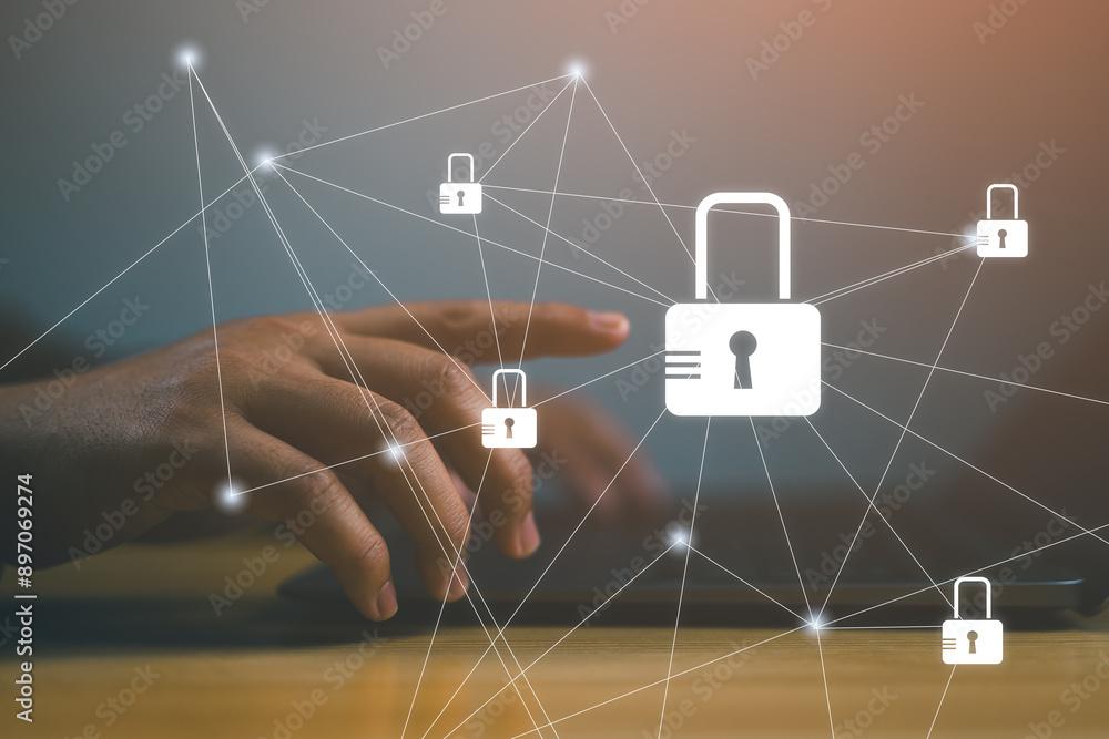 Poster internet security and data protection concept, blockchain and cybersecurity