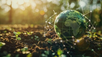 Environmentally sustainable small green globe, highlighting green business strategies for reducing greenhouse gas emissions and aligning with net-zero carbon objectives.