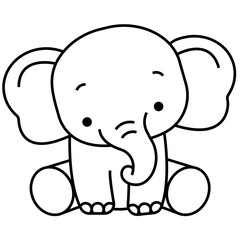 Cute Cartoon Baby Elephant Outline