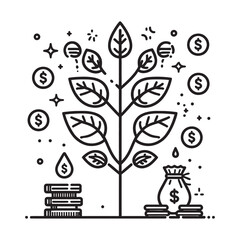 Money Growth Concept Vector Dollar Tree Illustration, Financial Success Vector Growing Money Tree Icon, Economic Growth Icon Dollar Tree Symbol