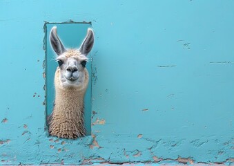 Fototapeta premium A Llama isolated on a Blue Background