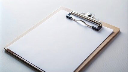 A close-up shot of a white paper clipboard with a silver clip , office supplies, organization, business, notepad, document, stationery