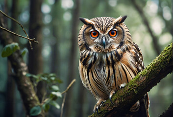 Owl bird sitting on the branch of a tree