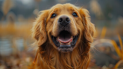 golden retriever dog,Cozy Puppy Amid Autumn Leaves, Warm Sunbeams