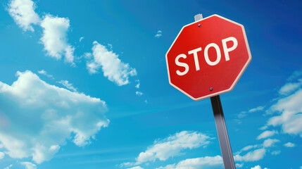 red stop traffic sign on blue sky background