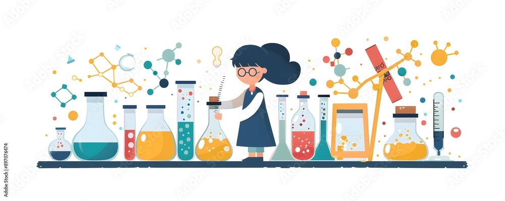 Aufkleber illustration of a scientist with lab equipment conducting experiments in a laboratory setting with s