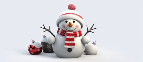 Fototapeta premium Smiling Snowman with Christmas Ornaments