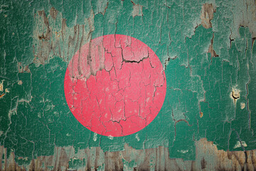 Bangladesh flag painted on the cracked wall
