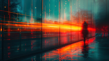 Obraz premium Urban Blur,Modern Metropolis in Orange & Grey Haze,sunset at the airport