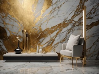 Elegant glossy gold and marble fusion wallpaper. High contrast