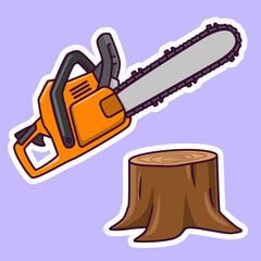chainsaw and wood sticker illustration