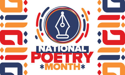 National Poetry Month in April. Poster with handwritten lettering. Poetry Festival in the United States and Canada. Literary events and celebration. Greeting card, invitation, banner or background