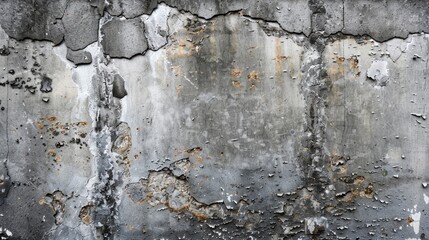 The weathered concrete wall displays a texture of cracks and flaking paint, showcasing years of neglect