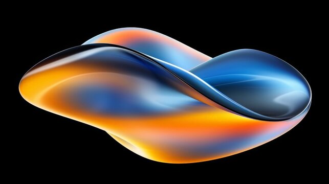 Colorful fluid shapes morphing with reflections of orange and blue on a dark background