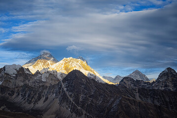 the sunset of Mt. Everest and Lhotse