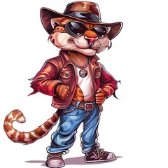 Cougar Rockabilly animal fashion cartoon isolated whitebackground 16:9