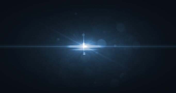 abstract blue color bright lens flare pulse flashes leak for transitions on black background, movie titles