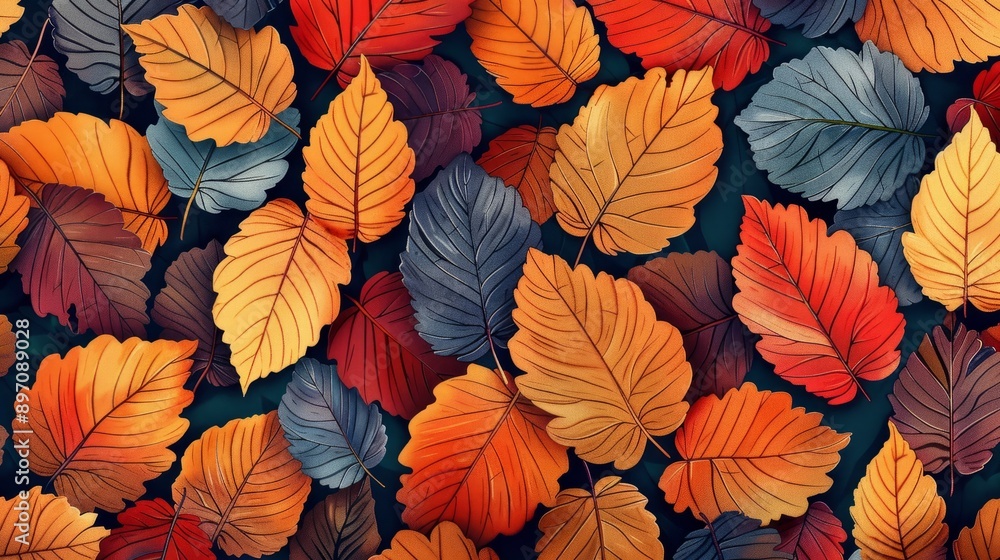 Poster The vibrant autumn leaf pattern showcases a stunning array of warm and inviting hues