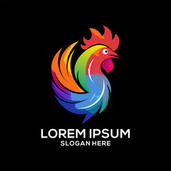 Rooster logo colorful gradient illustration. Restaurant brand logo vector. Brand idea logo vector.
