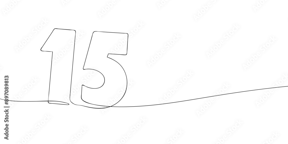 Poster a single line drawing of a fifteen symbol. continuous line fifteenth number icon. one line icon. vec