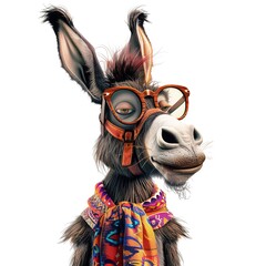 Donkey Geek Chic animal fashion cartoon isolated whitebackground 16:9