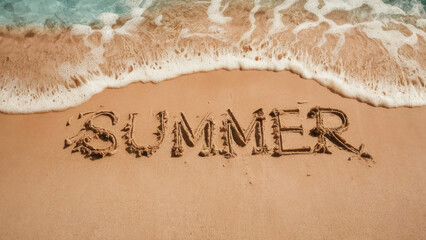 Fototapeta premium The inscription Summer on the sand of the beach.