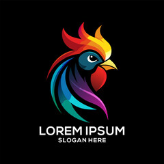 Obraz premium Rooster logo colorful gradient illustration. Restaurant brand logo vector. Brand idea logo vector. 