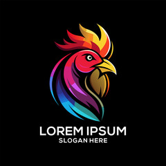 Rooster logo colorful gradient illustration. Restaurant brand logo vector. Brand idea logo vector.
