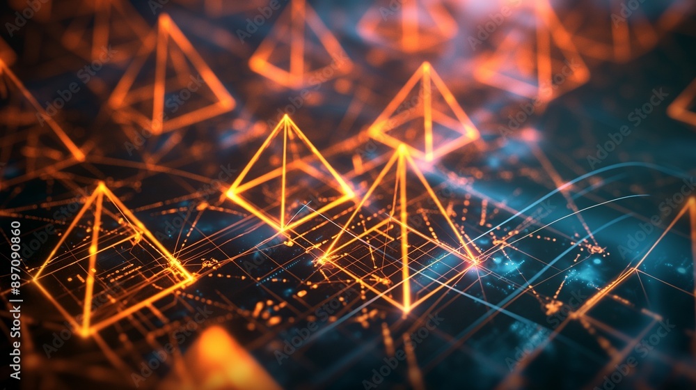 Aufkleber a glowing network of interconnected triangles forming a complex web, symbolizing the intricate natur