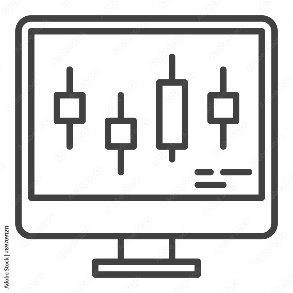 Poster computer with candlestick chart vector day trading linear icon or logo element