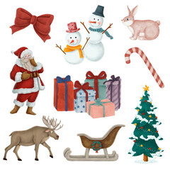 Cute Christmas png sticker ornament hand drawn set