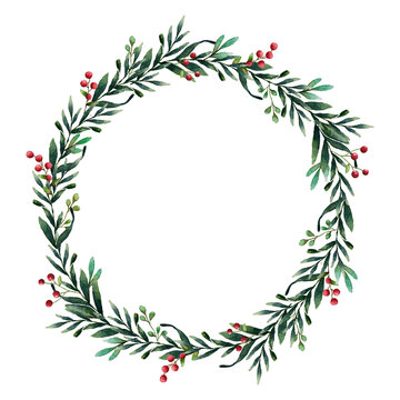 recommend clip art: Christmas wreath png frame, watercolor aesthetic illustration on transparent background