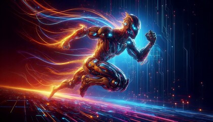 Neon Vanguard: A Cybernetic Warrior in the Digital Abyss