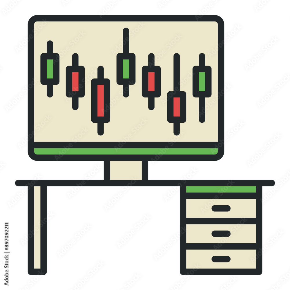 Aufkleber desktop computer with candlestick chart vector online crypto trading colored icon or symbol