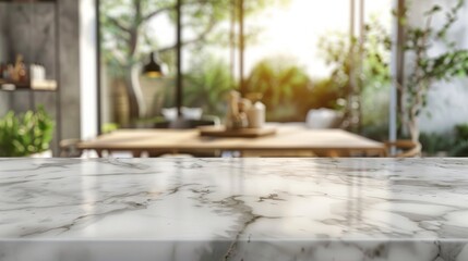 Marble Tabletop with Blurred Background of a Modern Home Interior