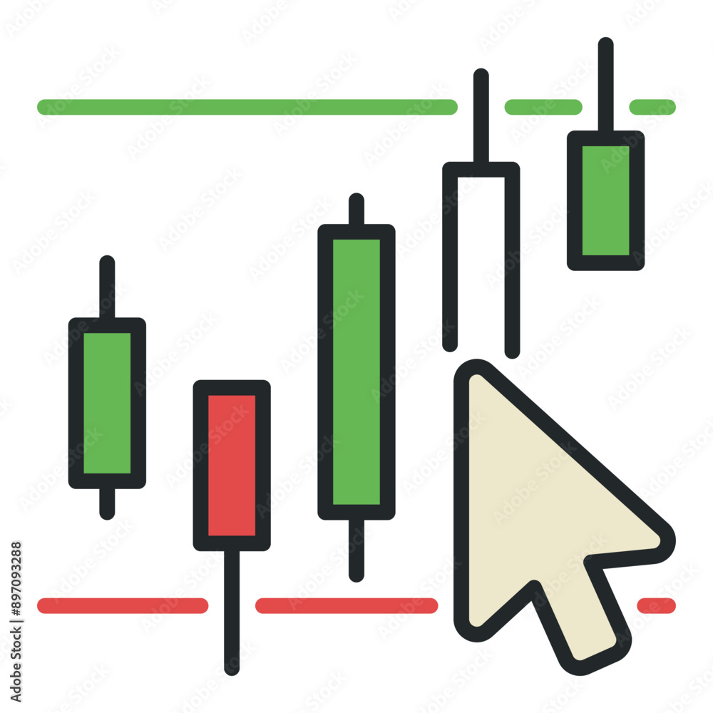 Aufkleber mouse click on candlestick chart vector colored icon or symbol