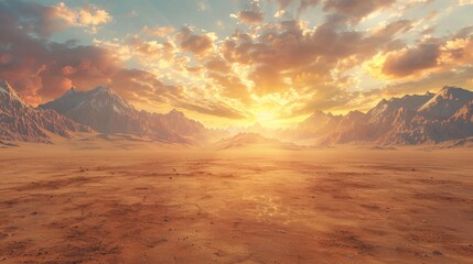 Sunset Over a Desolate Mountainous Landscape