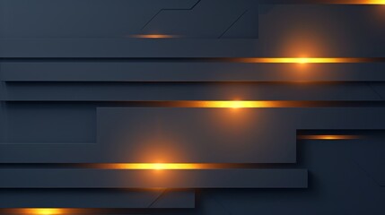 Dark abstract background with golden lights shining from behind geometric shapes