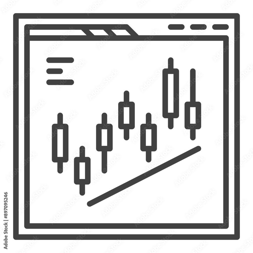Poster web browser with candlestick chart pattern vector online day trading outline icon or sign
