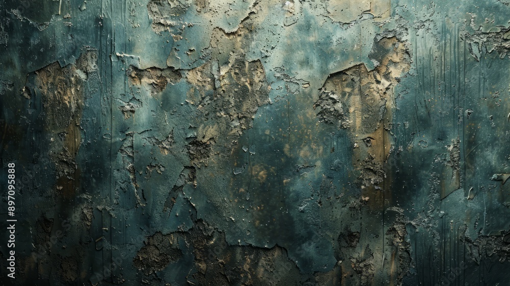 Poster texture of a weathered teal and brown concrete wall, adding character and depth to any space