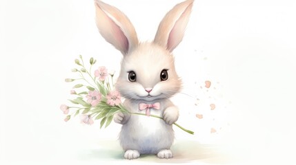 Obraz premium watercolor cute adorable baby bunny 