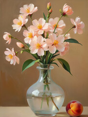 water color peach floral vase 1