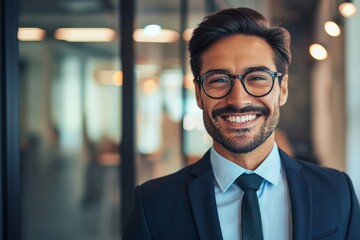 Fototapeta premium Portrait of a Confident and smiling handsome man standing in the office