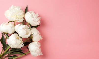 White Peony Bouquet on Pink Background , Generative AI